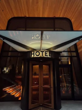 Entrance of a luxury hotel at night